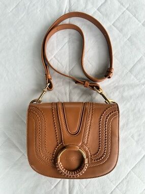 See By Chloe Cognac Brown Leather Crossbody with Gold Ring